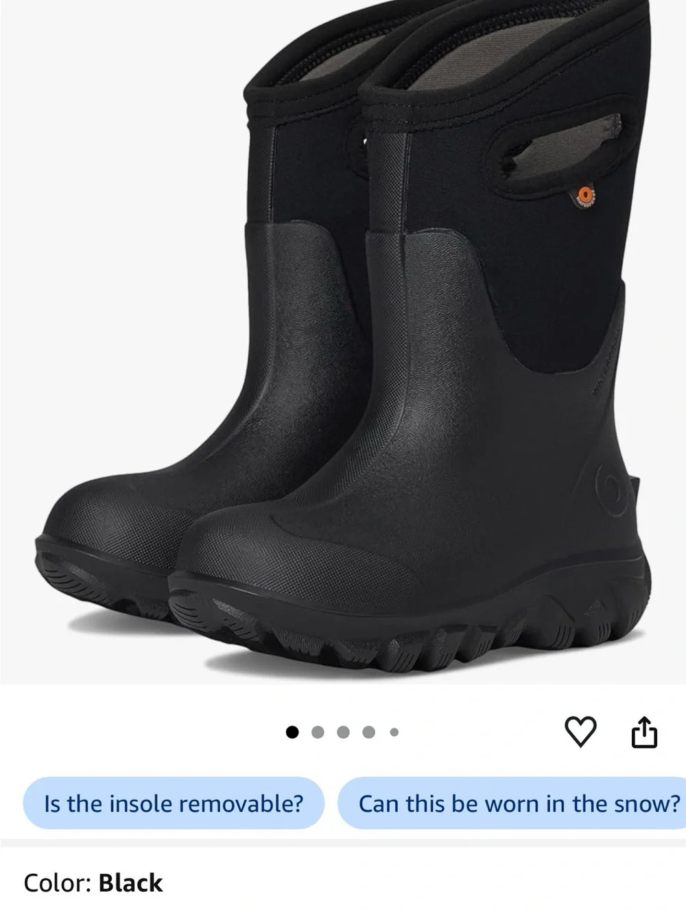 Bogs Kids Black Waterproof Pull-On Winter Boots